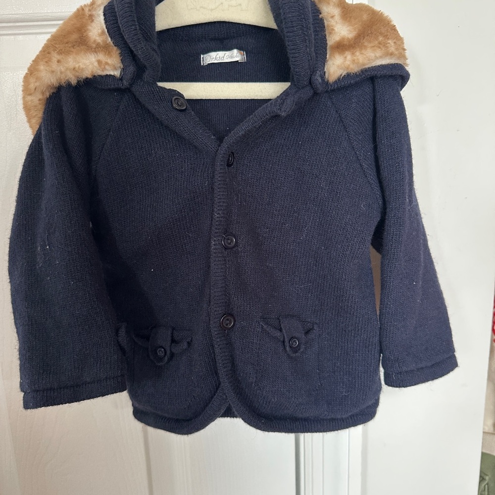 Navy Blue Kids Jacket with Faux Fur Trim